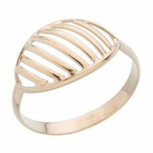 Slightly Domed Line Wave Oval Ring in 14K Yellow Gold Size 6.5